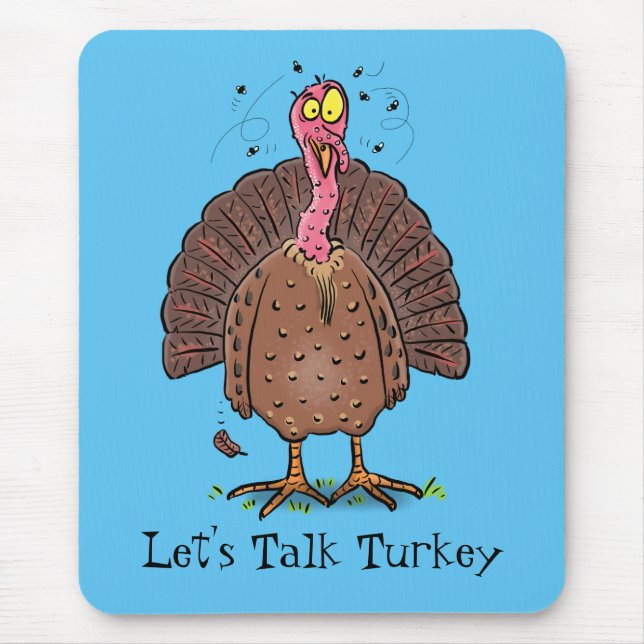 Funny brown farmyard turkey with flies cartoon mouse pad (Front)