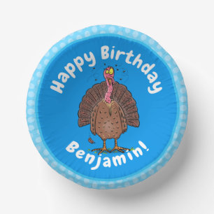 Funny brown farmyard turkey with flies cartoon paper plate