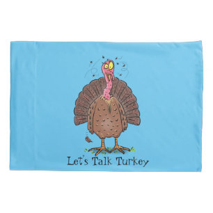 Funny brown farmyard turkey with flies cartoon pillowcase