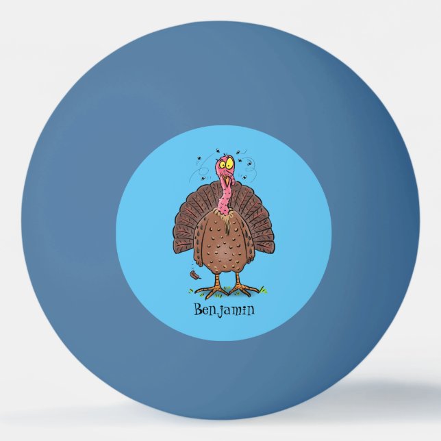 Funny brown farmyard turkey with flies cartoon ping pong ball (Front)