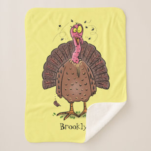 Funny brown farmyard turkey with flies cartoon sherpa blanket