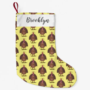 Funny brown farmyard turkey with flies cartoon small christmas stocking