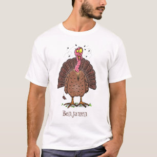 Funny brown farmyard turkey with flies cartoon T-Shirt