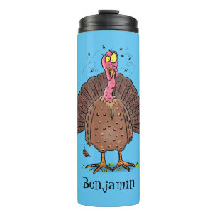 Funny brown farmyard turkey with flies cartoon thermal tumbler
