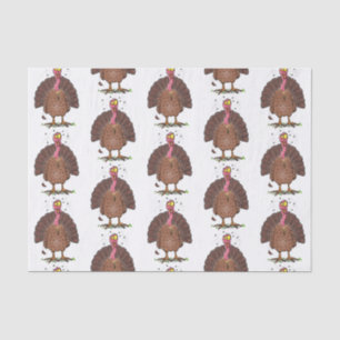 Funny brown farmyard turkey with flies cartoon tissue paper