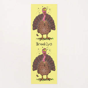 Funny brown farmyard turkey with flies cartoon yoga mat