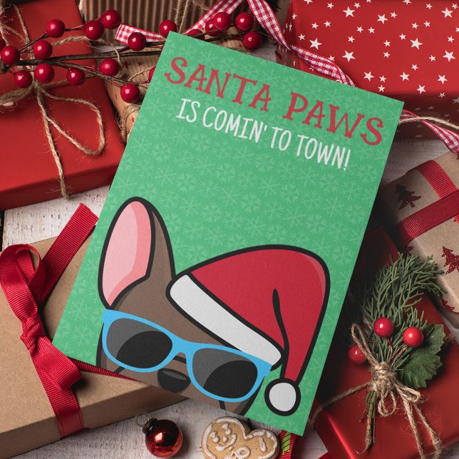 Funny Brown French Bulldog Santa Paws Christmas Card (Creator Uploaded)
