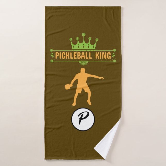 Funny Brown Green Orange Monogram Pickleball King Bath Towel (Bath Towel)