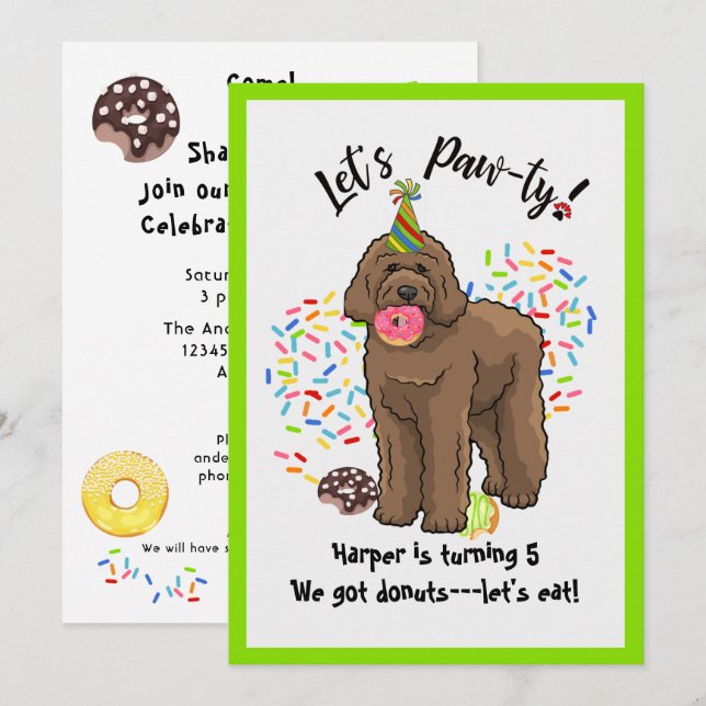 Funny Brown Labradoodle Birthday Party Invitation (Front/Back)