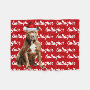 Funny Brown Pitbull Dog Name Pattern Christmas Fleece Blanket