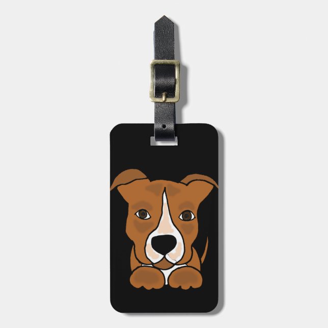 Funny Brown Pitbull Puppy Dog Luggage Tag (Front Vertical)