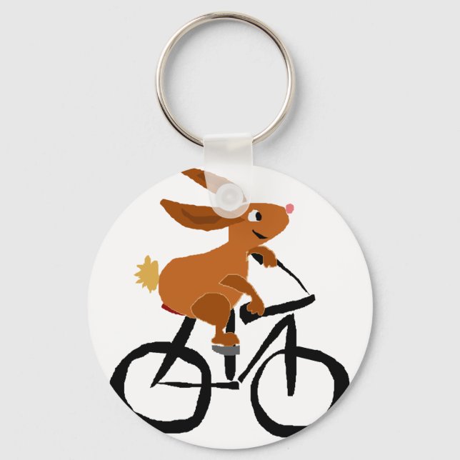 Funny Brown Rabbit Riding Bicycle Keychain (Front)