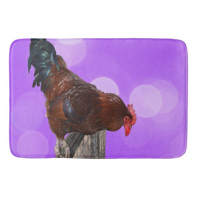Funny Brown Rooster On A Fence Bath Mat (Front)