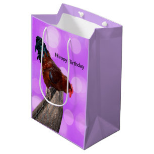 Funny Brown Rooster On A Fence Medium Gift Bag