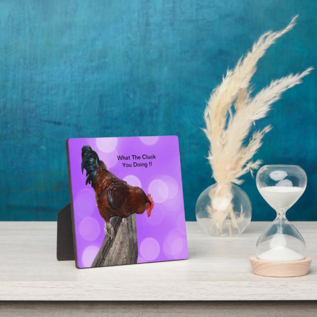 Funny Brown Rooster On A Fence Plaque (Insitu)