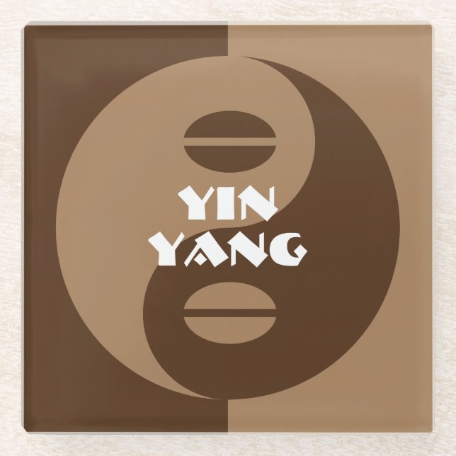 Funny brown Yin Yang coffee bean logo custom Glass Coaster (Front)