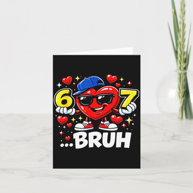 Funny Bruh 67 Six Seven Meme Valentine Heart Dabbi Card (Front)