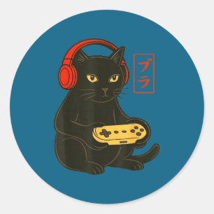 Funny bruh cat gamer video games gaming for men classic round sticker