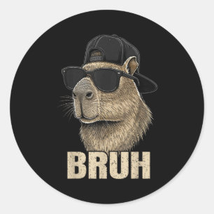 Funny Bruh Meme Capybara Lover Cool Sungles For Me Classic Round Sticker