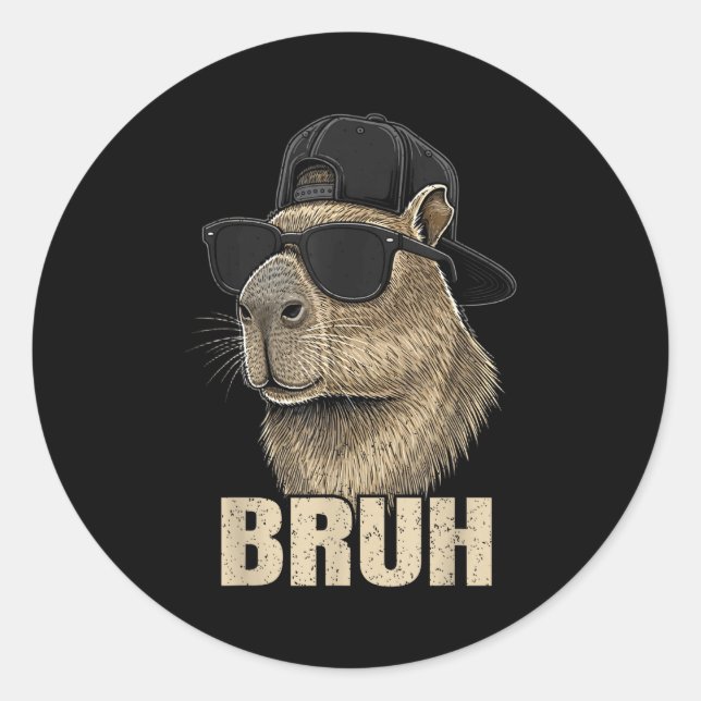 Funny Bruh Meme Capybara Lover Cool Sungles For Me Classic Round Sticker (Front)