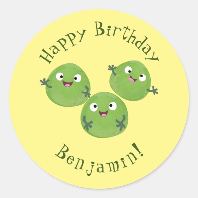 Funny Brussels sprouts vegetables cartoon Classic Round Sticker (Front)