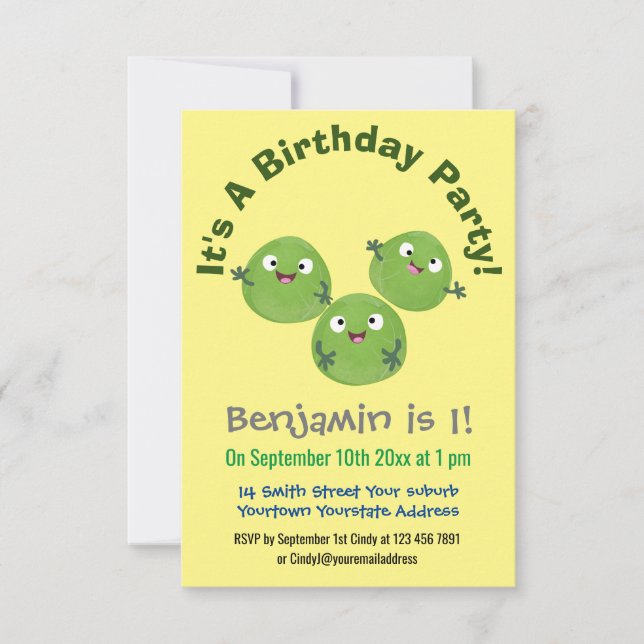 Funny Brussels sprouts vegetables cartoon Invitation (Front)
