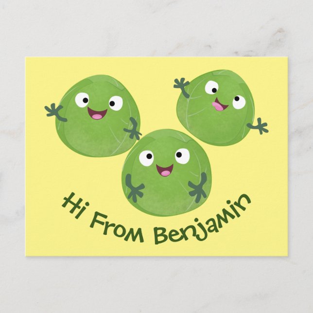 Funny Brussels sprouts vegetables cartoon Postcard (Front)