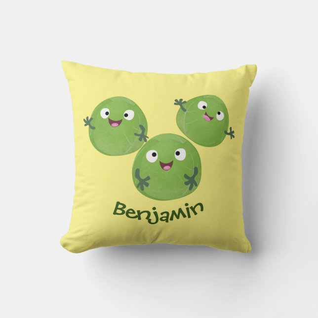 Funny Brussels sprouts vegetables cartoon Throw Pillow (Front)