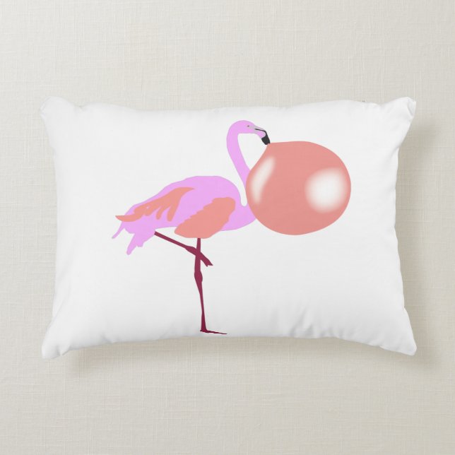 Funny Bubble Gum Flamingo Blowing Bubble Accent Pillow (Front)