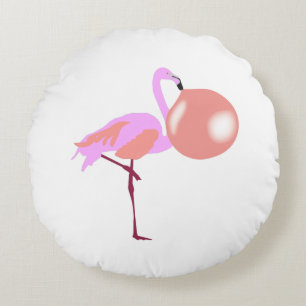 Funny Bubble Gum Flamingo Blowing Bubble Round Pillow