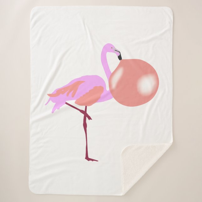 Funny Bubble Gum Flamingo Blowing Bubble Sherpa Blanket (Front)