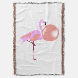 Funny Bubble Gum Flamingo Blowing Bubble Throw Blanket