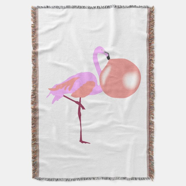 Funny Bubble Gum Flamingo Blowing Bubble Throw Blanket (Front Vertical)
