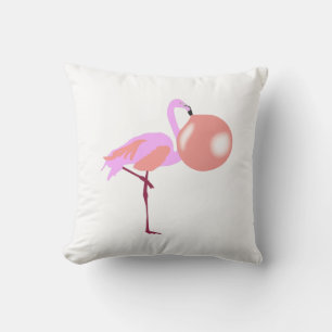 Funny Bubble Gum Flamingo Blowing Bubble Throw Pillow