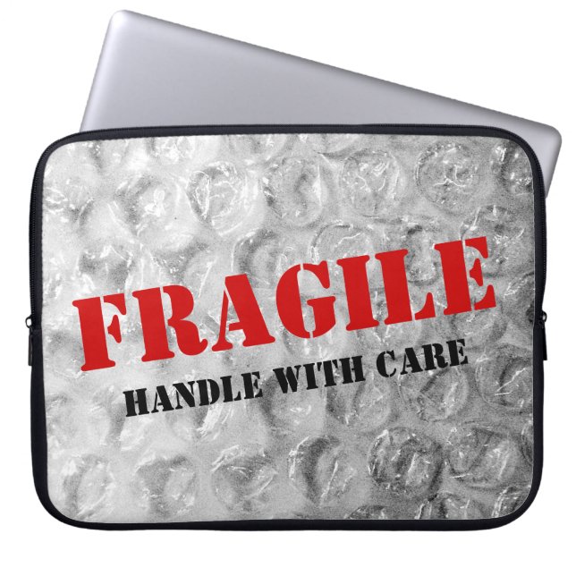 Funny bubble wrap texture laptop sleeve | Fragile (Front)