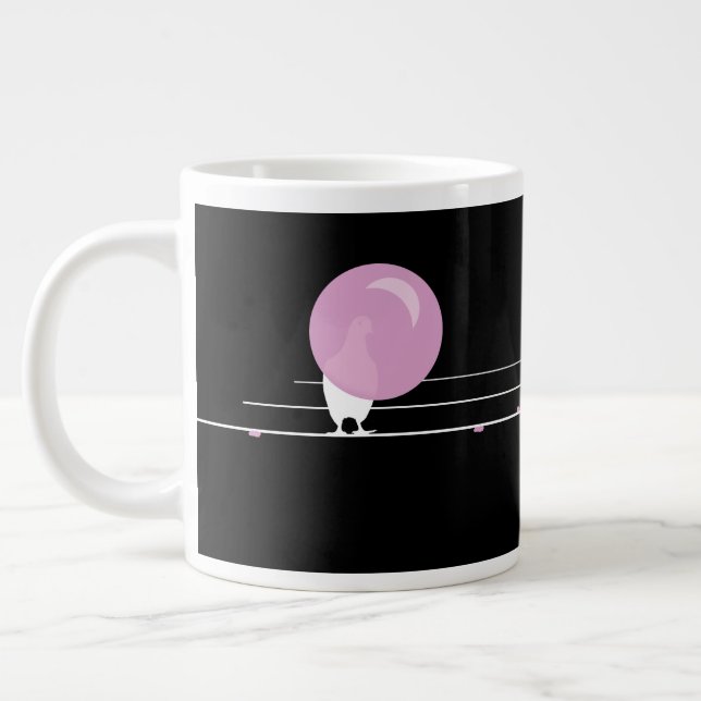 Funny Bubblegum Birds on a Wire Black Large Coffee Mug (Left)