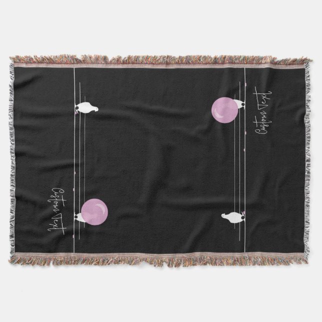 Funny Bubblegum Birds on a Wire Black Throw Blanket (Front)