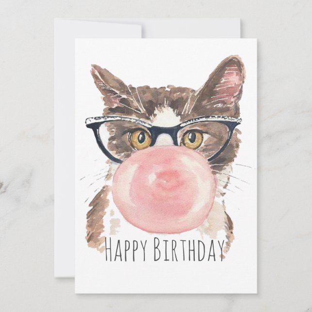 Funny Bubblegum Chat Carte d'anniversaire (Devant)