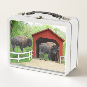 Funny Buffalo At The Red Covered Bridge Metal Lunch Box