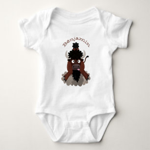 Funny buffalo bison cartoon illustration baby bodysuit