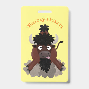 Funny buffalo bison cartoon illustration badge