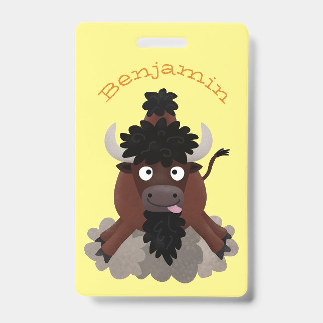 Funny buffalo bison cartoon illustration badge (Front)