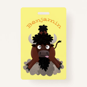 Funny buffalo bison cartoon illustration badge