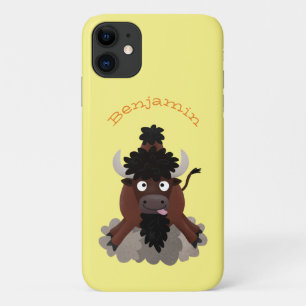 Funny buffalo bison cartoon illustration iPhone 11 case