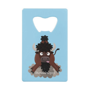 Funny buffalo bison cartoon illustration credit card bottle opener