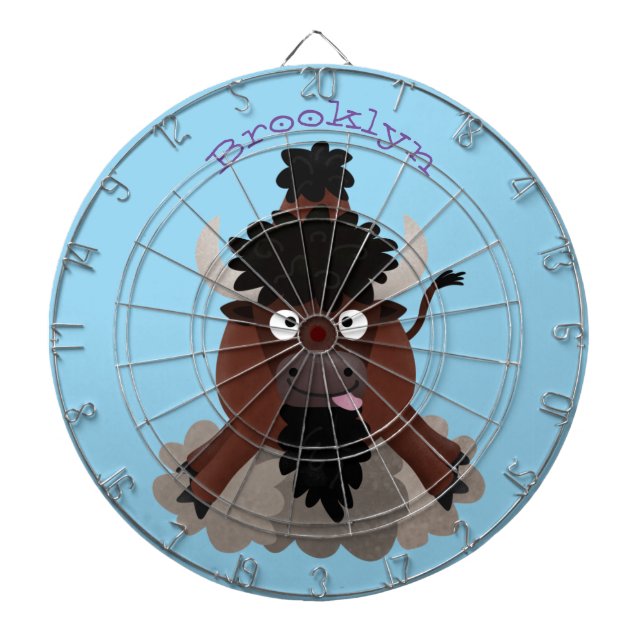 Funny buffalo bison cartoon illustration dartboard (Front)