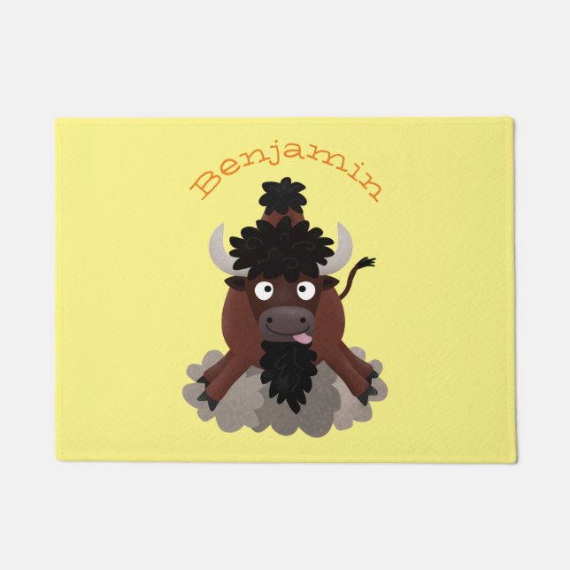 Funny buffalo bison cartoon illustration doormat (Front)
