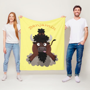 Funny buffalo bison cartoon illustration fleece blanket