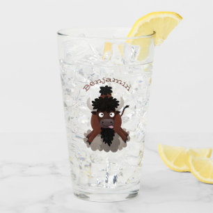 Funny buffalo bison cartoon illustration glass