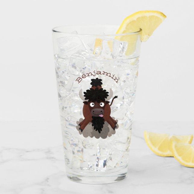 Funny buffalo bison cartoon illustration glass (Back Ice)